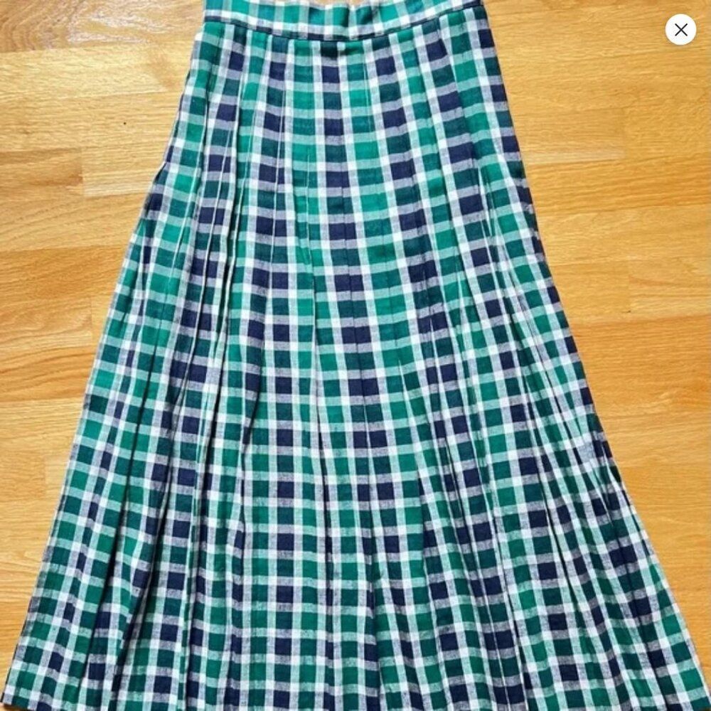 Talbots Green Plaid Pleated Midi Skirt Size 4 Classic Preppy